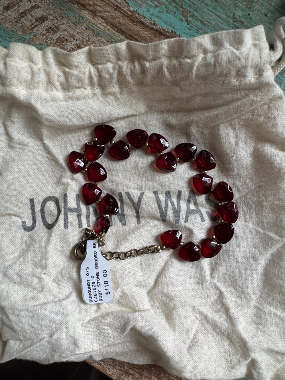 Johnny Was Garnet Red Heart Crystal Bracelet with Gold-Tone Chain